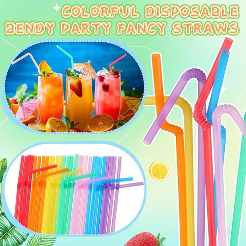 Vista 7 de Eaasty 3000 popotes de plástico flexibles a granel, popotes desechables de plástico, pajitas largas de plástico coloridas, popotes flexibles a
