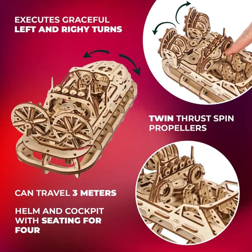 Vista 3 de UGEARS Rescue Hovercraft - Kits de modelo de barco para adultos - Puzzle de madera 3D - Kits de barcos de madera para construir - Kits de barcos