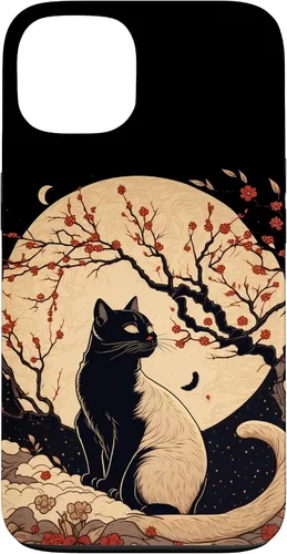 Vista 7 de Kawaii black cat japanese with cherry blossom anime style Case for iPhone 16