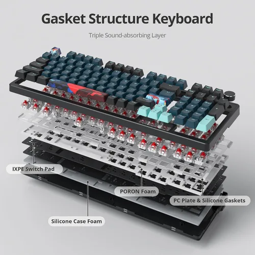 Vista 6 de Junta de teclado para juegos de 98 teclas, teclado personalizado con cable, teclado cremoso intercambiable en caliente con perilla retroiluminada