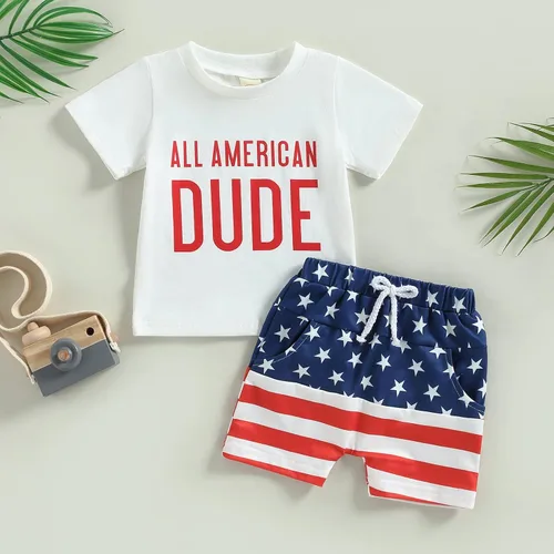 Vista 3 de Conjunto de ropa patriótica con estampado americano para el 4 de julio para bebé y niño del 4 de julio
