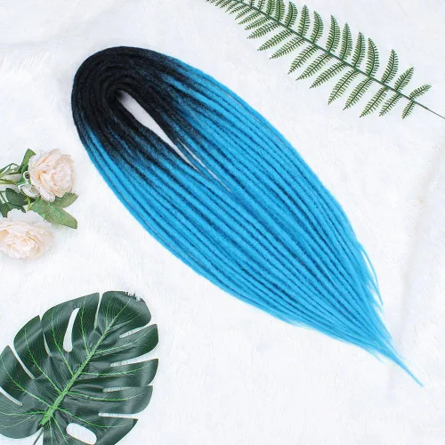 Vista 2 de Kraler Extensiones de Rastas Azules de Doble Extremo de 18 Pulgadas, 20 Hebras Sintéticas DE Extensiones de Rastas Hechas a Mano, Estilo de Rastas