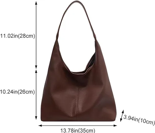 Vista 6 de Bolso Hobo para mujer - Bolso de mano de cuero vegano, bolso de hombro y cartera para mujer, bolso de hombro grande y suave Marrón claro