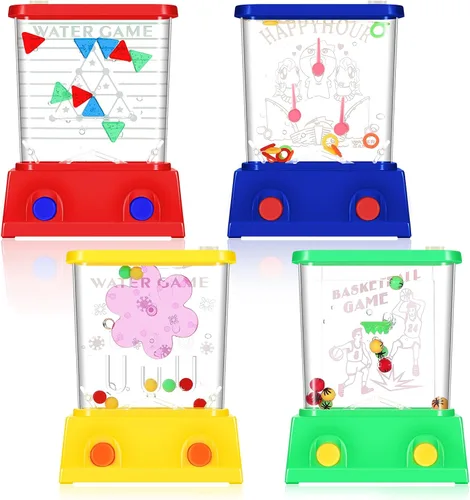 Vista 7 de Gejoy Juego de 4 piezas de juguetes de agua de mano para canasta de Pascua para niños, juego de mano para lanzar anillos de agua, mini retro