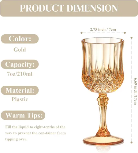 Vista 2 de XUWAIDSGN 16 Piezas Copas de Vino Vintage de Plástico de 7oz Vasos para Beber Irrompibles Cristalería para Bodas Copas de Agua de Cristal