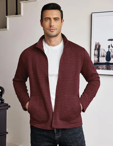 Vista 6 de COOFANDY Chaqueta Varsity Ligera para Hombre Chaquetas Bomber Casuales Sudaderas Waffle con Cremallera y Bolsillo