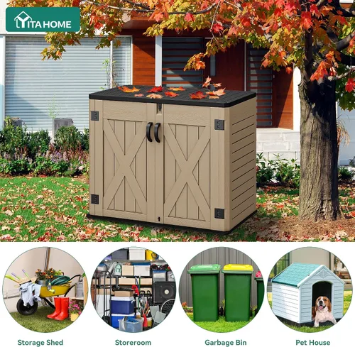 Vista 6 de YITAHOME - Cobertizo de almacenamiento horizontal al aire libre con puerta bloqueable en forma de X, cobertizo de herramientas de resina resistente