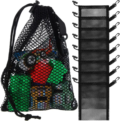 Vista 7 de 8 bolsas de malla negra con cordón y clips, pequeñas bolsas de malla de almacenamiento de nailon, bolsa para lavavajillas, bolsa de red para joyas