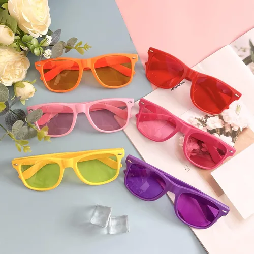 Vista 80 de Suministros para regalos de fiesta de colores neón Paquete de 8 gafas de sol unisex