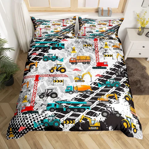 Vista 14 de Erosebridal Juego de funda de edredón de tren de dibujos animados para niños, color rojo y azul, funda de edredón de vehículos para niños