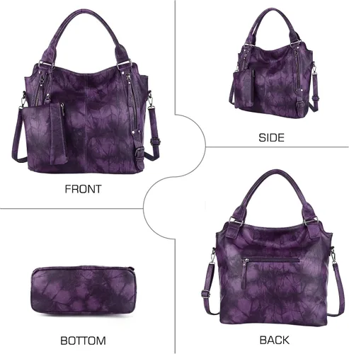 Vista 3 de Angel Barcelo - Bolsa de mano grande de piel suave con correa para el hombro para mujer