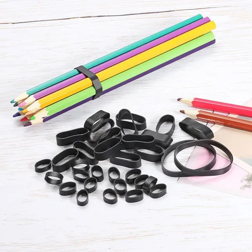 Vista 5 de PATIKIL Bandas de goma de silicona, 100 unidades, antideslizantes, de 0.9 pulgadas, color negro plano, para envolver cables, envolturas de bolsas