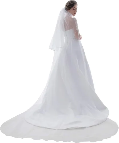 Vista 3 de 2T 2 niveles Sattin Rattail Cord Edge velo de novia