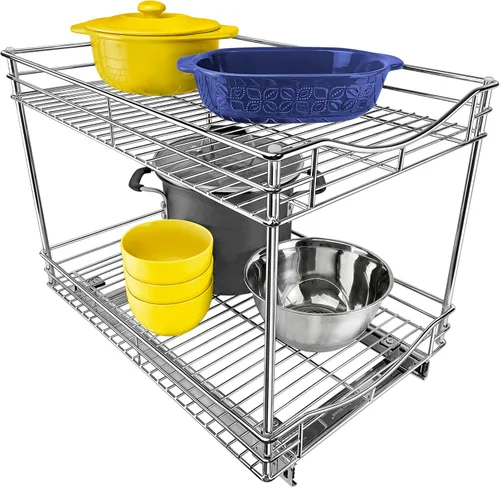 Vista 7 de Lynk - Organizador profesional para armario de cocina con dos niveles, para sacar y guardar debajo del gabinete, sirve de organizador para despensa