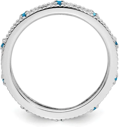 Vista 2 de Anillo de plata de ley 925 apilable de topacio azul anillo de eternidad