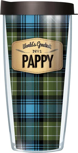 Vista 4 de Signature Tumblers World's Greatest No. 1 Gramps Wrap on Blue Flannel Taza de viaje de doble pared de 16 onzas con tapa negra Easy Sip