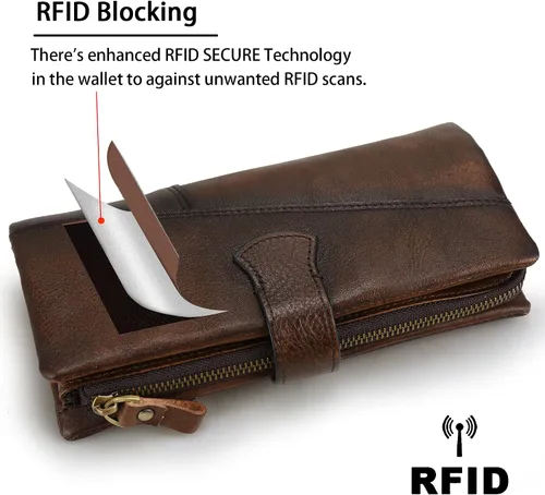 Vista 8 de LETEULO Cartera con cierre de bloqueo RFID para mujer, organizador vintage de carteras para frotar a mano