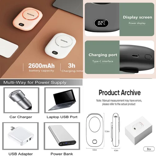Vista 5 de AOCOOLFAN Ventilador de cuello portátil, mini ventilador de mano personal pequeño recargable por USB de 3 velocidades para niñas, niños y mujeres