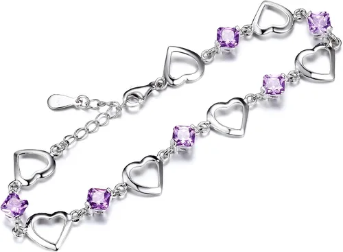 Vista 2 de Goldminetrade Pulsera de plata esterlina con forma de corazón de amatista (BSHC1007SVR_AMT), Plata de ley, Amatista fabricada