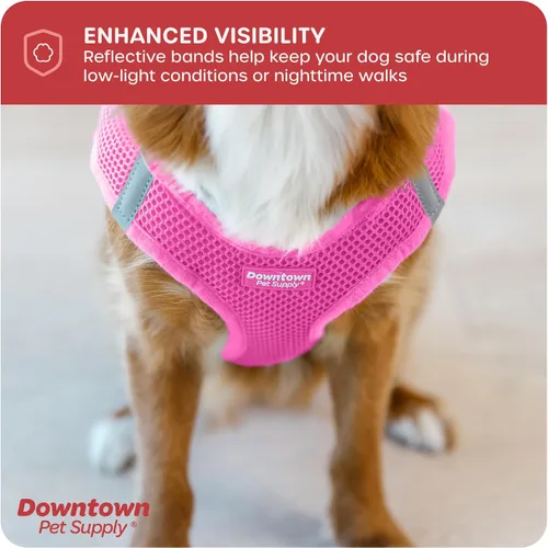 Vista 60 de Downtown Pet Supply Arnés para perro Step-in – Sin tirones, malla acolchada ajustable con ribete reflectante, correa de hebilla segura – Arnés