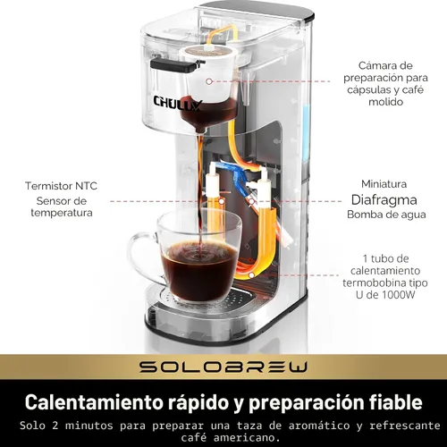 Vista 3 de CHULUX SoloBrew - Cafetera de una sola porción para cápsulas K Cup
