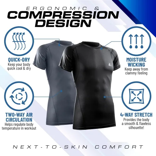 Vista 3 de Mens Compression Shirt Short Sleeve Dry-fit Athletic Base-Layer T-Shirt - 2 Pack