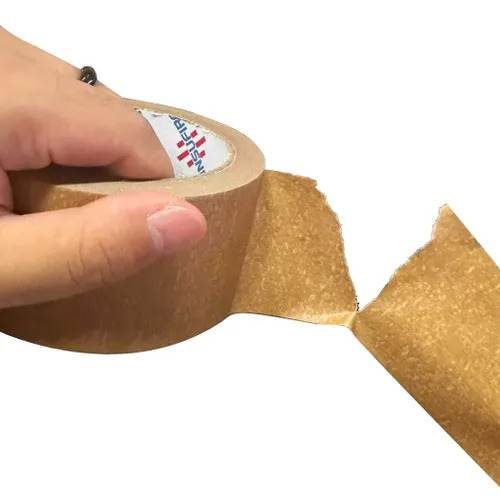 Vista 3 de Cinta de embalaje de papel kraft marrón ecológica, embalaje resistente puede biodegradable, orar jadeando, sellado, escritura y fácil de rasgar