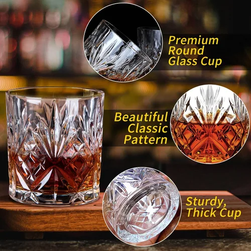 Vista 6 de Juego de 2 vasos de whisky de 11 onzas, vasos de vidrio de estilo antiguo, vasos de whisky whisky, vasos de whisky escocés para coñac, cóctel, ron