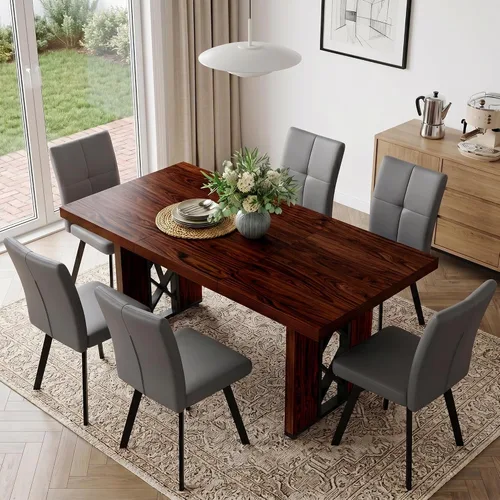 Vista 24 de HIPIHOM Mesa de comedor de granja de 70.8 pulgadas para 6 personas, mesa