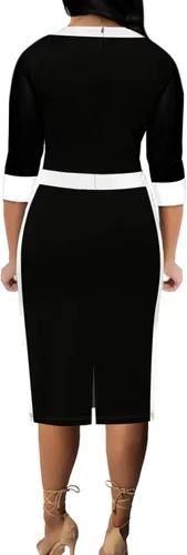 Vista 2 de Vestido de tubo de negocios para mujer, elegante vestido ajustado con mangas con volantes, hasta la rodilla, traje sexy entallado.