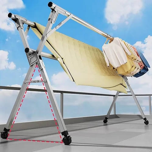 Vista 4 de 63 Inch Clothes Drying Rack，Drying Rack Clothing Foldable，Stainless Steel Garment Rack with Wheels, Space-Saving Laundry Drying Rack for Balcony