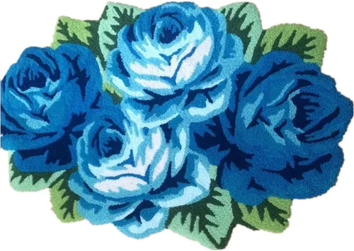 Vista 31 de Alfombrilla Abreeze con 4 rosas, alfombrillas con diseño de flores azul, hecha a mano, antideslizante (no se desliza), alfombrilla moderna, de puede
