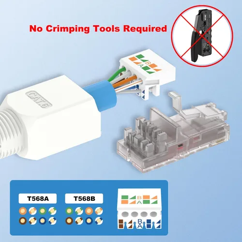 Vista 2 de VCELINK Conector RJ45 sin herramientas, enchufe de terminación de campo CAT6, enchufe modular chapado en oro, conector UTP CAT6 sin herramientas