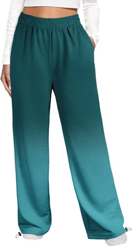 Vista 5 de DUOWEI Conjunto de pantalones casuales de talla grande para mujer, pantalones casuales con estampado degradado, pantalones deportivos casuales