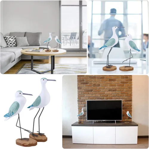 Vista 3 de Sewroro 2 estatuas de madera de gaviota, estatuas de madera de gaviota, estatuas de pájaros, figuras de simulación de aves marinas para centro