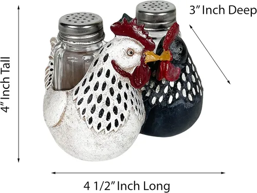 Vista 2 de Urbalabs Country Chicken Double Chickens Salero y Pimentero Caddy Country Farmhouse Mesa de comedor de cocina Decoración de mostrador de cocina