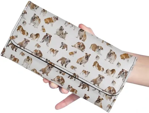 Vista 3 de Howilath Novedad floral flores animales perro búho mariposa impreso mujeres cartera larga monedero, diseño delgado trifold cartera larga monedero