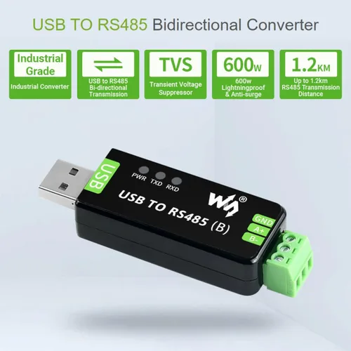 Vista 3 de waveshare USB industrial al convertidor bidireccional RS485 a bordo de circuitos múltiples CH343G originales