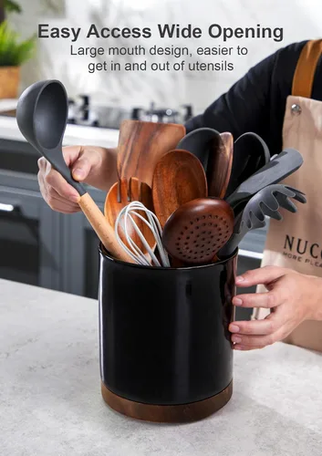 Vista 4 de Nucookery Soporte giratorio para utensilios de cocina de 360°, 7.2 pulgadas, organizador de utensilios de cocina de cerámica blanca, decoración