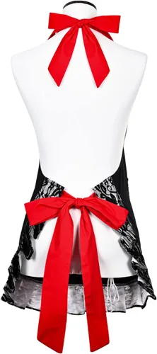 Vista 4 de Violet Mist Delantales coquetos de encaje negro para mujer con bolsillo, delantales negros sexys para cocinar, delantal para mujeres y niñas
