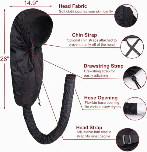 Vista 2 de Accesorio para secador de pelo para mujer: gorra de acondicionamiento profundo ajustable extra grande para cabello rizado natural, uso doméstico