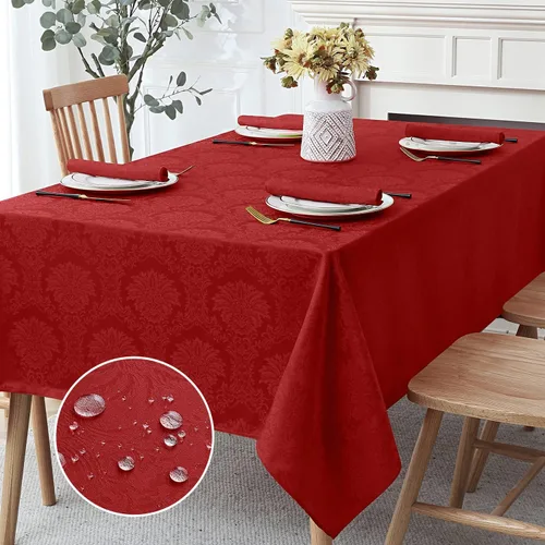 Vista 14 de Romanstile Mantel rectangular de jacquard de primavera, impermeable, diseño floral de damasco, manteles decorativos de tela pesada para cenas