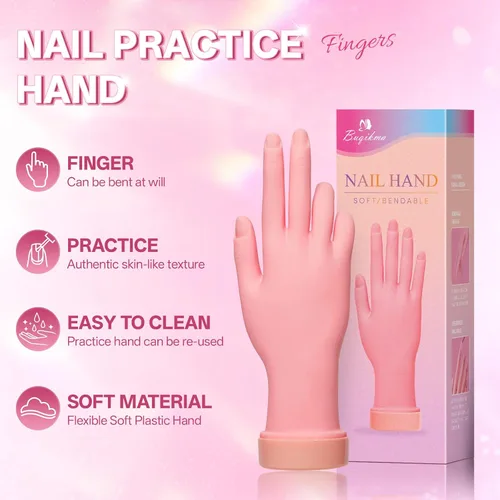 Vista 3 de Buqikma Mano de práctica de uñas para uñas acrílicas, mano de maniquí para práctica de uñas, flexible y flexible y flexible para práctica de uñas, 1