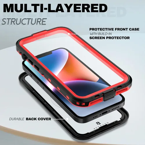 Vista 5 de BEASTEK Funda MagSafe impermeable para 14 Plus - Serie TRE, a prueba de golpes, a prueba de polvo, IP68, protector de pantalla integrado, cubierta