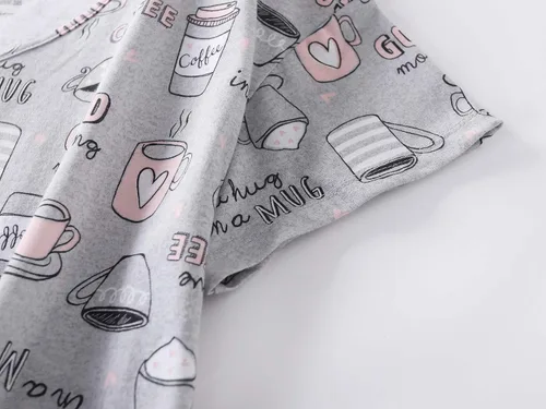 Vista 5 de PNAEONG Paquete de 3 camisones de algodón para mujer, ropa de dormir de manga corta, camisa casual con estampado