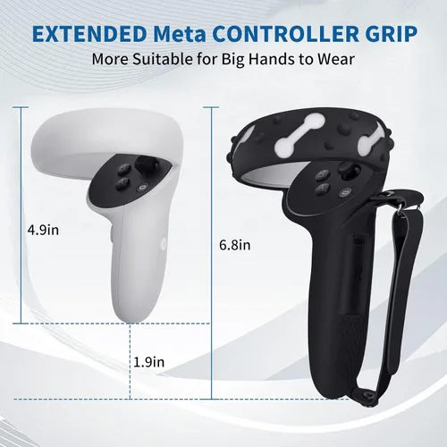 Vista 4 de Controller Grips Cover for Oculus Quest 2,Anti-Throw Strap with Battery Opening,Extended Controller Grips Covers Suitable for Large Hands(Black)