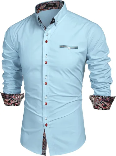 Vista 2 de COOFANDY Camisa de vestir para hombre de manga larga casual con botones