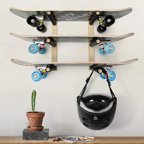 Vista 6 de Estante de almacenamiento para patineta, soporte de esquí y snowboard, estante flotante de montaje en pared, organizador de monopatín