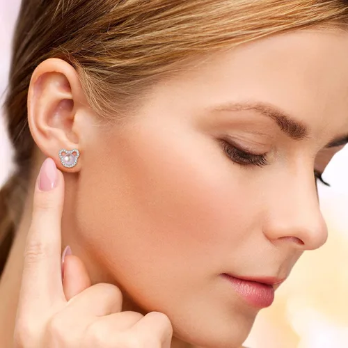Vista 3 de Aretes de perlas de Mickey para mujer, plata de ley S925 y circón, perlas cultivadas de agua dulce, regalos de joyería de Mickey Mouse para mamá
