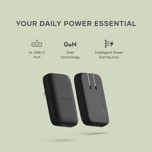 Vista 2 de Satechi OntheGo - Cargador de pared de 67 W con 2 puertos de carga rápida USBC PD y cable USB4 V2 Pro (3.9 ft/3.9 pies) para MacBook Pro/Air, iPad